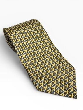 Barindelli Troeni Bellagio Italy Silk Tie Yellow Blue Equestrian Chain Pattern